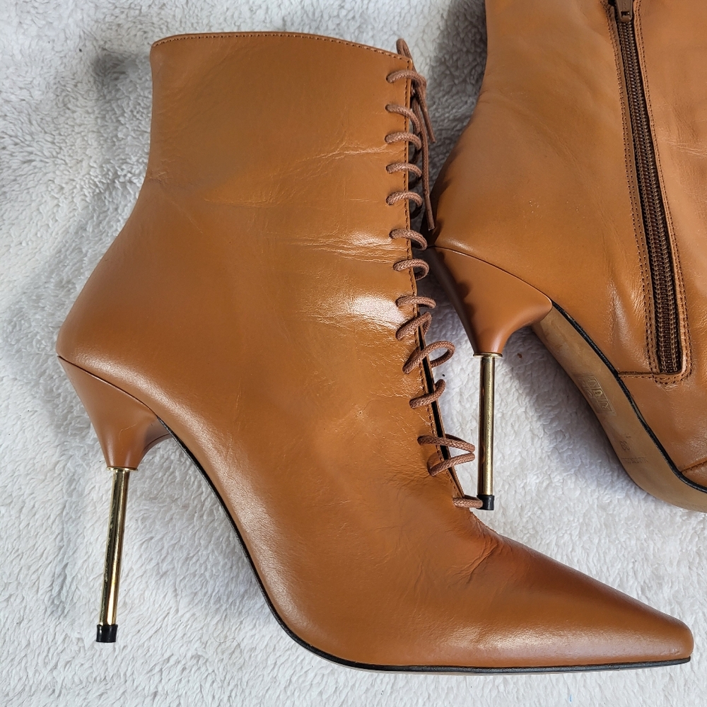 l'intervalle Ankle Boots w/ Gold Accent High Heels in Chestnut Nubuck 39/ US 8.5 - Picture 6 of 14